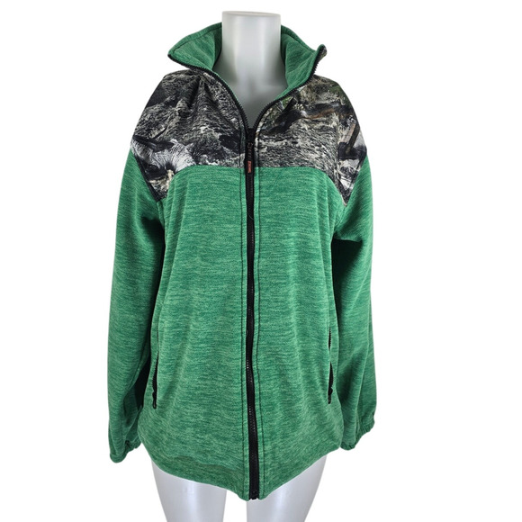 Trail Crest Jackets & Blazers - Trail Crest Fleece Full Zip Heather Green Mossy Oak Design Women's Jacket L